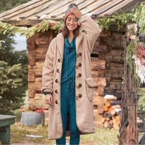 Sundance Coat Gingerbread Sherpa Cozy Teddy Toggles Long Tan Small